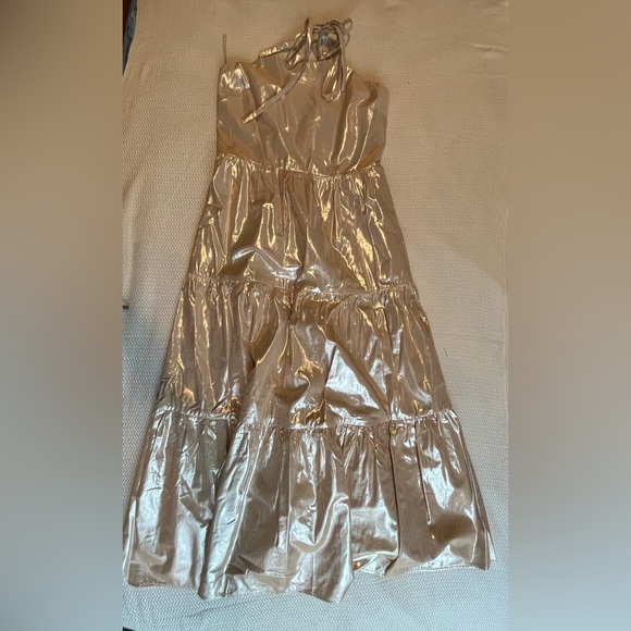 Metallic Tie -Back  Tiered Maxi Dress S Petite - Picture 4 of 10